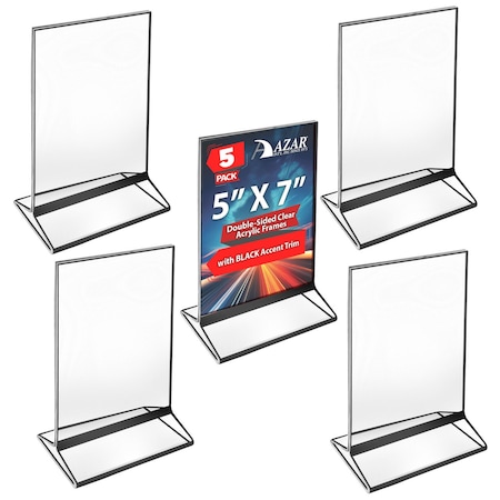 Azar Displays Black Double-Sided Clear Acrylic Frames with Accent Trim 5 W x 7 H, 5PK 152799-BLK-5PK